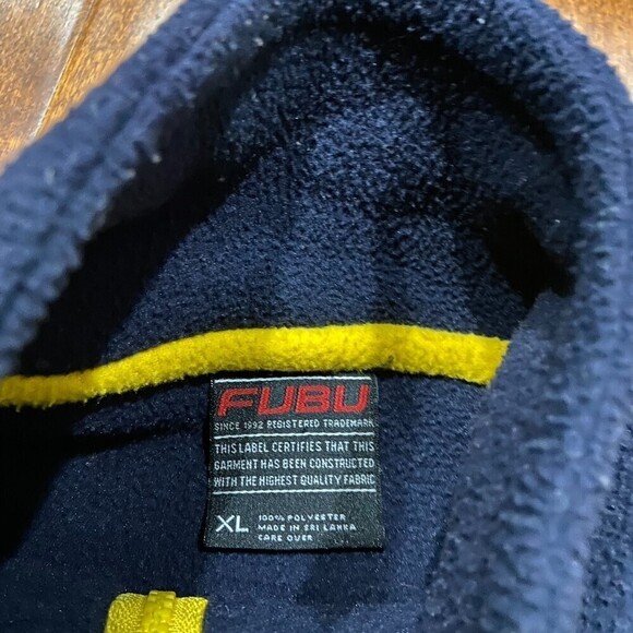 Fubu Vintage Outdoors Pullover Fleece Navy Blue Yellow Sweater 1/4 Zip Men's XL - Picture 7 of 7
